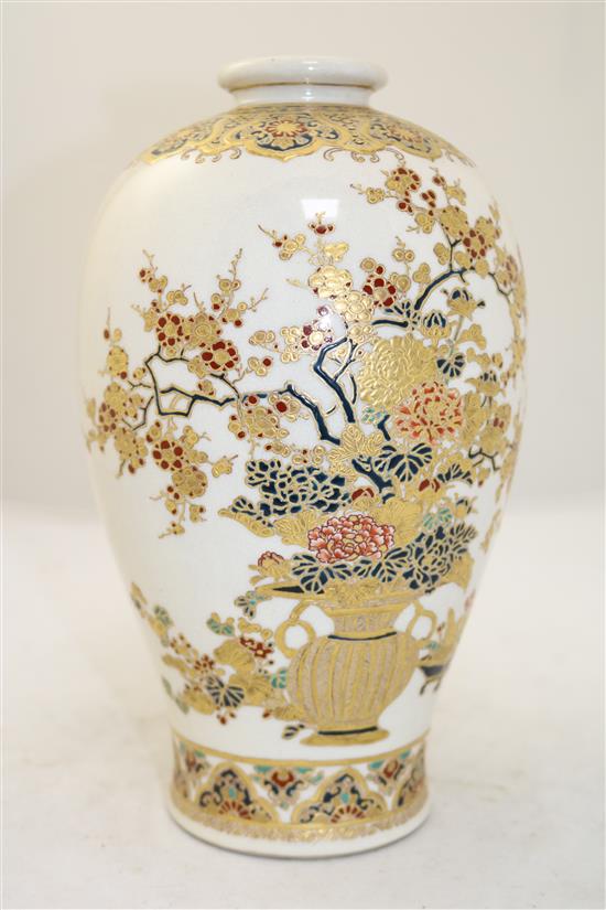 A Japanese Satsuma pottery Gosu Blue baluster vase, late 19th century, 25cm